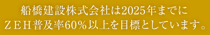 船橋建設株式会社は2025年までにZEH普及率60％以上を目標としています。